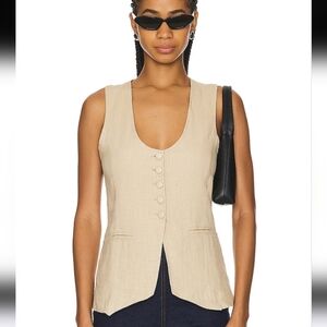 Free People Millie Vest in Semolina Tan,  Linen Blend Button Front Scoop Neck XS